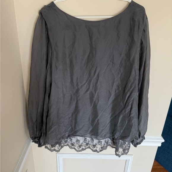 Tempo Paris Lag & Look Charcoal Lace Bottom Romantic Victorian Blouse Top Boho - Picture 7 of 10